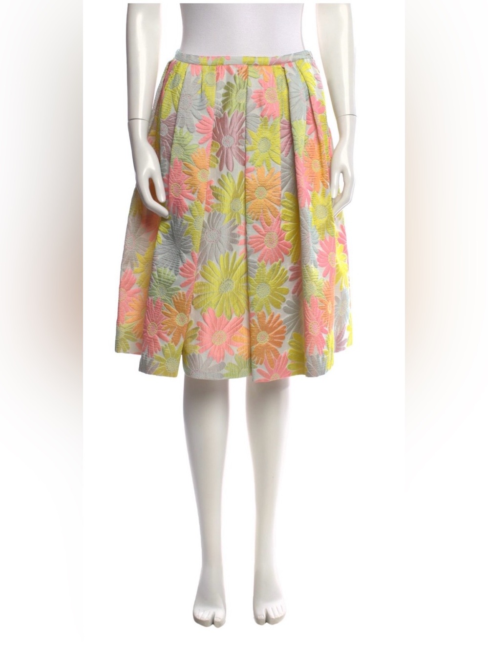 Mouche Floral Pleated Midi Skirt in Pastel Pink & Yellow